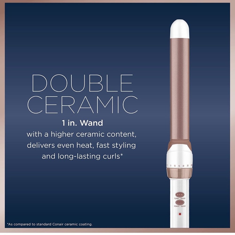 Conair Double Ceramic Curling Wand, 1 Inch Curling Wand, White / Rose Gold